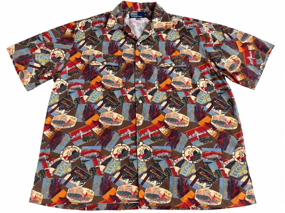 Polo Ralph Lauren Vintage Travel Postcard Hawaiian Camp Shirt Men’s Size XL